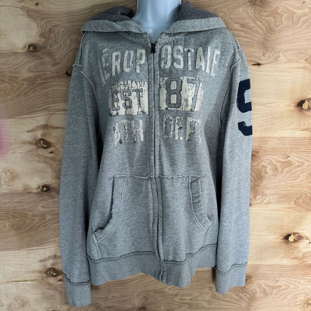 Aeropostale 2010s Velour Lettering Number Sleeve Full Zip Hoodie XXL